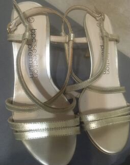 Босоножки кожаные золотые золотистые вечерние 37