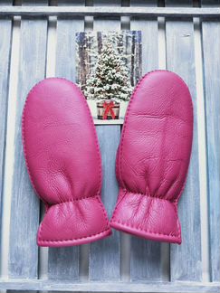 Варежки рукавицы овчина женские розового цвета фук