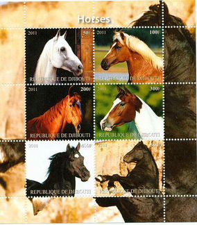 Блоки из 4 марок. лошади кони